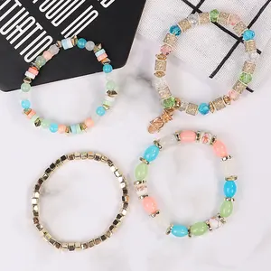 2024 New Wholesale Bohemian Glass Beaded Bracelet for Women Owl Charm Stretch Bracelet Jewelry