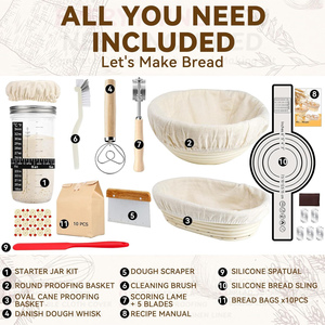 Kit de démarrage pour la cuisson du pain au levain, paniers de fermentation en rotin 9-10 pouces, nettoyage facile, écologique, compatible four et lave-vaisselle - Product Image 2