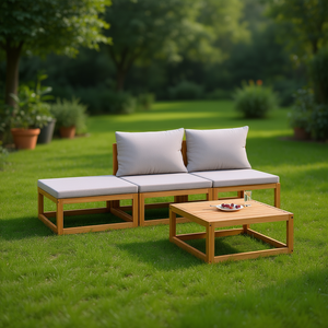 Set Lounge da Giardino Modulare in Legno di Acacia Grigio Chiaro, 3 Posti, Arredamento da Esterno dal Design Minimalista - Product Image 2