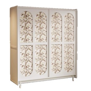 French Retro <b>Sliding</b> Door Wardrobe Solid Wood Bedroom Storage Hanging Closet Mid Range Style <b>Small</b> Apartment Use - Product Image 4