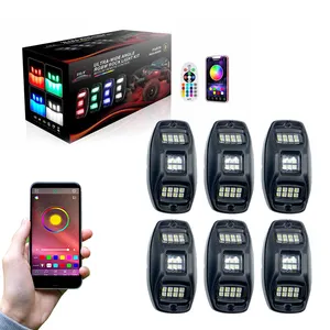 Autodragons רוק אור תרמילים 8pcs 9-32v עמיד למים RGBW app בקרת ניאון underglow off-road רוק אורות