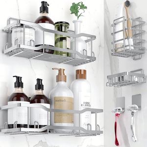 5 in 1 Gold Wall Mounted <b>Corner</b> Large Top 304 Metal Iron Shower Head Toilet Soap Rack Organizer <b>Bathroom</b> Rack Accessories - Product Image 1