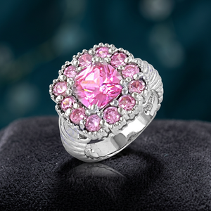 Bague en argent sterling 925 avec zircon cubique rose en forme de cœur, sertie de pierres CZ, pour femme, idéale pour les fêtes et mariages - Product Image 3