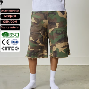 Customize Elasticated Waist Raw Hem Camo <b>Shorts</b> Allover Print Mens <b>3</b>/<b>4</b> Long Sweat <b>Shorts</b> - Product Image 1