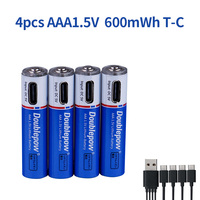 بطارية ليثيوم أيون Doublepow AAA بسعة 600 مللي واط ساعة و1000 مللي واط ساعة قابلة لإعادة الشحن عبر USB من النوع C بجهد 1.5 فولت حجم 10440