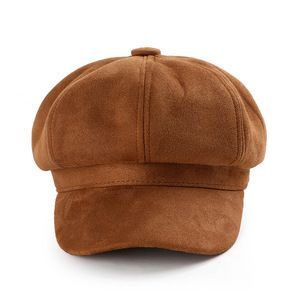 Mode personnalisé bord incurvé femmes couleur unie dame béret chapeau femme chapeau casquette filles printemps automne hiver daim béret casquette - Product Image 3