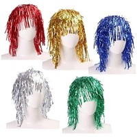 Vert personnalisé court rétro Tinsel Disco perruque brillant métallique déguisement accessoire pour Cosplay cheveux perruques