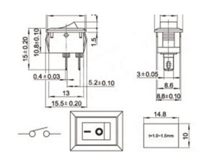 Công tắc Rocker 10*15mm Công tắc 2pin/3pin <span class=keywords><strong>2</strong></span> vị trí/3 vị trí - Product Image 4