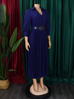D472 Robe Printanière Tendance pour Femmes, Élégante à Manches Longues, Col en V, Plissée, de Bureau ou Décontractée, avec Ceinture