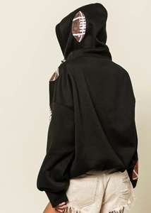 Fútbol negro media cremallera lentejuelas bordado Sudadera con capucha mujer ropa peso pesado bolsillo algodón de manga larga talla grande juego sudaderas con capucha - Product Image 2