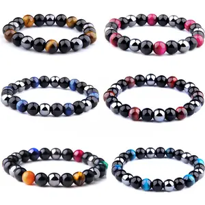 Bracelet en hématite obsidienne naturelle pour hommes et femmes, pierre d'œil de tigre, Triple Protection magnétique, énergie