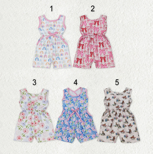 Mono de verano sin mangas para niñas pequeñas, mono de una pieza con estampado floral y arcoíris, traje de sol con bolsillos - Product Image 1