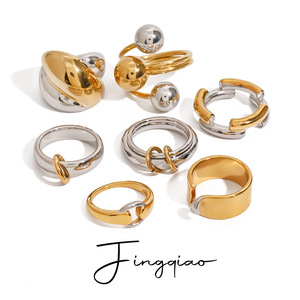 Bague unisexe Yueli en acier inoxydable à blocs de couleur géométriques, bijou tendance, cadeau - Product Image 1