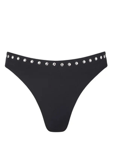 Conjunto de Bikini ecológico acolchado extraíble de 2 piezas de talla grande con cuello redondo y diamantes de imitación plateados metálicos negros para mujer - Product Image 4