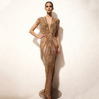 Robe de soirée dorée, robe de bal scintillante avec strass, robes de soirée dorées à paillettes et franges pour femmes