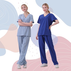Women Scrub Suit Set Short Sleeve V <b>Neck</b> Work Uniform For Medical Spa Pet Hospital Wear Split Design Non Stretch Fabric - Product Image 2