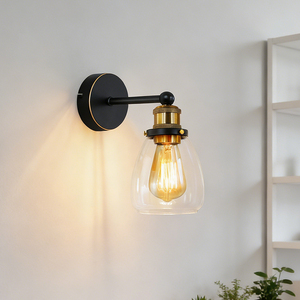 Lámpara de Pared Industrial de Hierro y Vidrio E27 con Pantalla Transparente Tipo Campana, Luz Blanca Cálida de 2700K para Sala de Estar, Dormitorio, Hotel, Entrada - Product Image 4