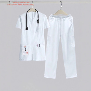 Ensembles de gommage médical été nouvelles femmes mince mode deux pièces à manches courtes hôpital vêtements de travail <span class=keywords><strong>blanc</strong></span> médecin gommage uniforme - Product Image 3