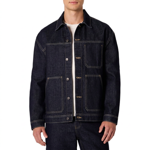 Men's Dark Blue Denim Jacket Regular Fit Button Closure Casual Style Solid Color Topstitch Detailing Autumn Wear - Product Image 1