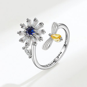 Geometric Colorful Cubic Zirconia Rotate Flower Ring Copper White Gold Plated Honey <b>Bee</b> Open Rings Anxiety Relief Jewelry - Product Image 6