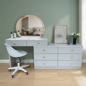 Modern Makeup Vanity <b>Table</b> With Lighted <b>Mirror</b> Storage Desk For Bedroom Furniture - Product Image 3