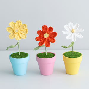 Fatto a mano Crochet margherita Bouquet artificiale decorativo a maglia foglie e fiori per uso interno - Product Image 5