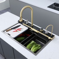Évier de cuisine Tiktok OEM ODM personnalisé en acier inoxydable Damas fait main avec lame en acier et manche en bois, fixation murale, garantie 5 ans, design moderne