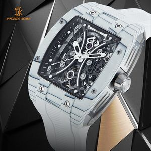 High Beat Quality Rectangular <strong>Skeleton</strong> Retro Barrel Type Mechanical <strong>Watch</strong> With High Grade White Mechanical Dress <strong>Watches</strong> - Product Image 1