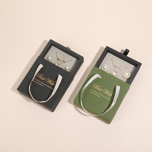 Custom Logo Printed <b>Small</b> Paper Cardboard Ring <b>Drawer</b> Jewelry Packaging Box with Matching Gift Bag and Handbag - Product Image 1
