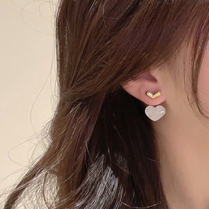 أقراط متدلية على شكل قلب لطيف للنساء مع عقيق وردي ذهبي للشباب أقراط معلقة كورية غير عادية إكسسوارات عصرية - Product Image 1