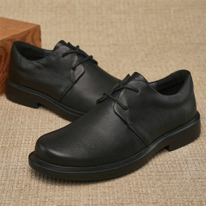 Men's Genuine Leather Oxfords Round Toe Lace-up Black Office Career Dress <b>Shoes</b> <b>Soft</b> Rubber Sole All Seasons - Product Image 1