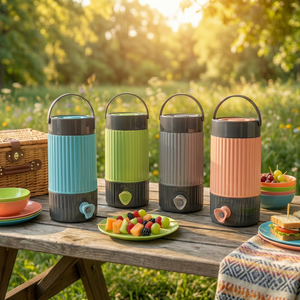 Distributeur de boissons portable Anax en plastique 5L avec poignée, bec verseur à bouton-poussoir, sans BPA, design moderne, maintien thermique 12-24h, paille, compatible lave-vaisselle - Product Image 1