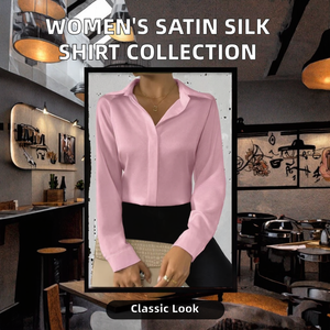Women's Loose Fit Vintage Spring Casual Eco-Friendly Satin Polyester Long Sleeve Shirt <b>Blouse</b> & Collection with Front Logo - Product Image 2