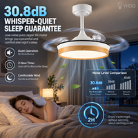 Ventilateur de plafond rétractable avec lumière, design nordique en bois, lustre invisible, 6 vitesses, 3 couleurs réglables, pour chambre à coucher et salon