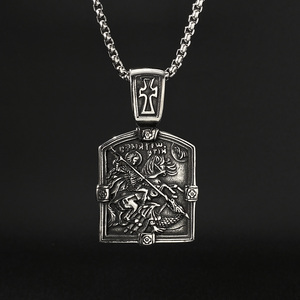 Collar de Guerrero Santo de Acero Inoxidable con Colgante de Cruz de San Jorge, Amuleto Medieval de Hip Hop, Joyería Histórica - Product Image 1