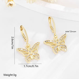 2025โรงงานขายส่งคุณภาพสูงจี้ผีเสื้อ14K ทองแดงชุบทองเพทายทองเหลืองต่างหูเครื่องประดับสตรี - Product Image 4
