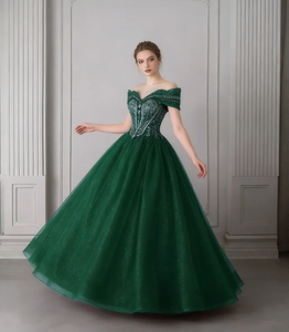 Elegante <span class=keywords><strong>Abito</strong></span> da Quinceañera con Spalle Scoperte, Gonna <span class=keywords><strong>in</strong></span> <span class=keywords><strong>Tulle</strong></span> con Perline, Vestito da Ballo <span class=keywords><strong>Lungo</strong></span> fino al Pavimento - Product Image 6
