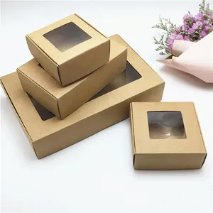 Kraft Paper Bakery Boxes Pastry Box Packaging with Clear Display Window Donut Mini Cake Dessert Treat Boxes