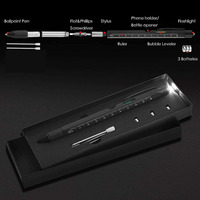 Outil 9 en 1 lumière LED téléphone Dock ouvre-bouteille règle tournevis personnalisé métal multifonction outil stylo à bille avec logo