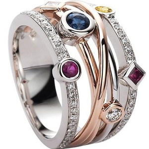 Anello Hip-hop con Linee Geometriche e Pietre Multicolore Lucide, Ornamento per Mani in Stile Street Trendy - Product Image 2