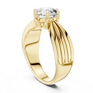 Bague de fiançailles et de mariage solitaire en diamant CVD cultivé en laboratoire sur mesure KRUP JEWELS, taille brillant, 6 griffes, bande cannelée, or 14 carats - Product Image 1