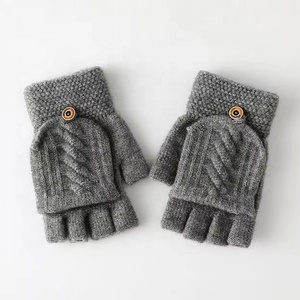 Autumn Winter Unisex <strong>Gloves</strong> Solid Color Warm Half Finger Flip Jacquard <strong>Gloves</strong> - Product Image 5