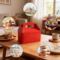 Boîte alimentaire en papier kraft blanc rouge orangé personnalisable, pliable, pour bonbons, biscuits, gâteaux, emballage simple, boîte à bonbons avec poignée