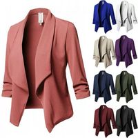 10 Couleurs S-5XL Vêtements Femme Grande Taille : Hauts, Manteaux, Cardigans, Vestes de Costume Slim à Manches Longues Plissées Couleur Unie Style Décontracté 15