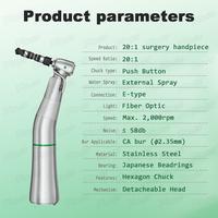 Dental Implant Handpiece 20:1 Ratio Fiber Optic Light Low Speed Electric Contra Angle Precision Oral Surgery Tool