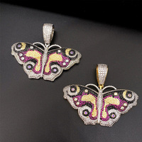 Collier Bling Hiphop pour Femmes, Hommes et Enfants, Serti de Zircon, Pierre Précieuse Colorée, Pendentif Papillon Plaqué Or