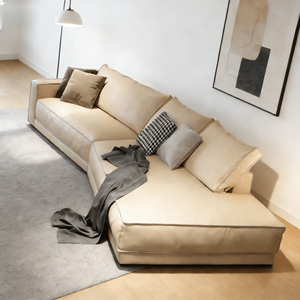 Sofá Modular Irregular de Cuero Genuino de Primera Calidad: Sofá de Cuero Vacuno de Lujo para Sala de Estar, Estilo Moderno <span class=keywords><strong>y</strong></span> Minimalista en Color Beige - Product Image 2