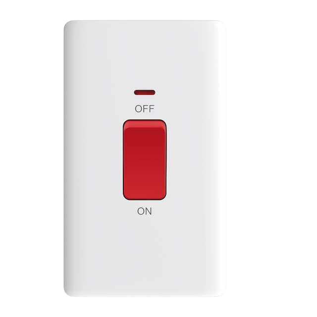 45A 1 Gang Double Pole Switch With Neon, Large Plate