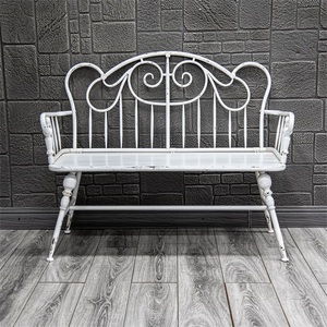 HOME High Quality Vintage Industrial White Color Metal Garden Bench Antique Double Seat Patio <b>Chair</b> - Product Image 2
