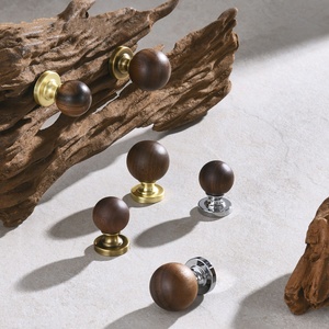 Modern <b>Walnut</b> Round Ball Single-Hole Pull Handle for Kitchen Dresser Bedroom Doors Drawers with Easy Installation - Product Image 4